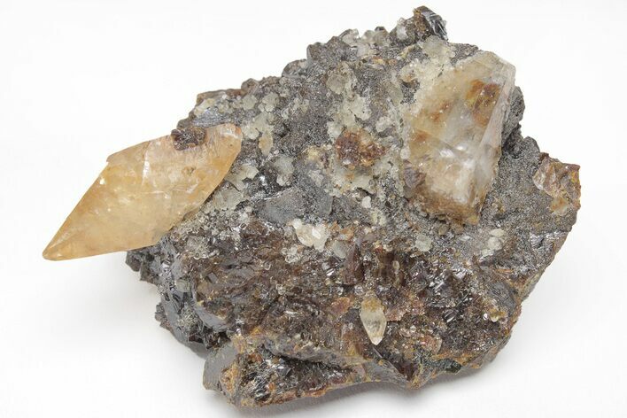 Twinned Calcite Crystal with Sphalerite - Elmwood Mine #209735